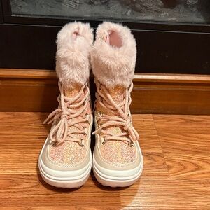 Kids Glittery Pink Fur Boots